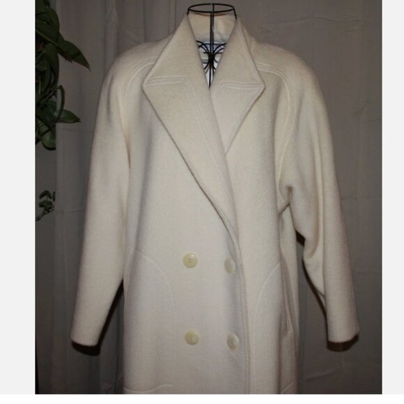 JG Hook 80's Long Off-White Wool Coat USA Union Made M/L Padded Shoulders Mint - Picture 2 of 14